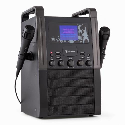 Auna A8B-V2 BK zestaw karaoke odtwarzacz CD AUX 2 x mikrofon czarny