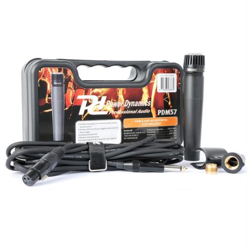 Power Dynamics PDM57, mikrofon dynamiczny, XLR, kabel, uchwyt, adapter