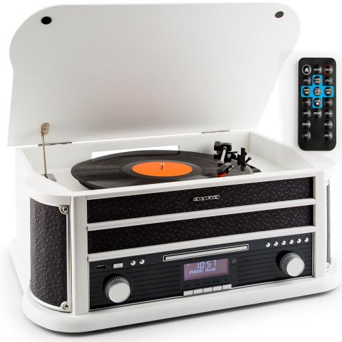 Auna Belle Epoque 1908 DAB, biały, retro wieża stereo, gramofon, DAB+