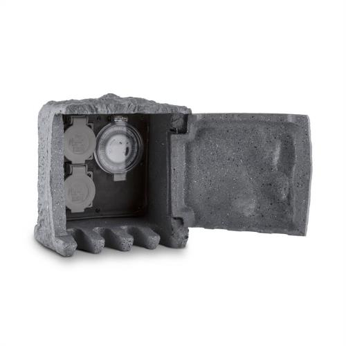 Waldbeck Timer Rock, gniazdo ogrodowe, wtykowe, podwójne, rozgałęziacz, 5 m, zegar sterujący, skała granitowa