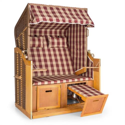 Blumfeldt Hiddensee, kosz plażowy XL, 2-osobowy, leżanka, czerwony/biały w kratkę