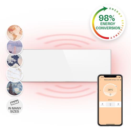 Klarstein Wonderwall Smart, panel grzewczy na podczerwień, grzejnik, 30 x 100 cm, 300 W, programator czasowy, IP24, biały