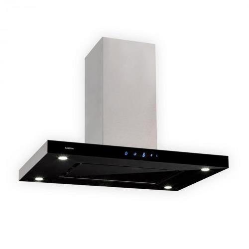 Klarstein Valeria, okap kuchenny wyspowy, 90 cm, 650 m³/h, panel dotykowy, klasa energetyczna A, LED, szkło, stal szlachetna, kolor czarny