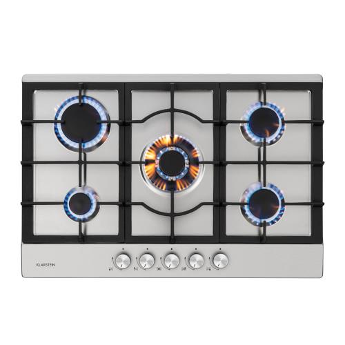 Klarstein Ignito 5, płyta gazowa, 5 palników Sabaf, stal szlachetna, srebrna