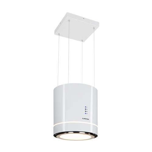 Klarstein Tron Ambience, okap kuchenny wyspowy, pochłaniacz, Ø 38 cm, 540 m³/h, LED, kolor biały
