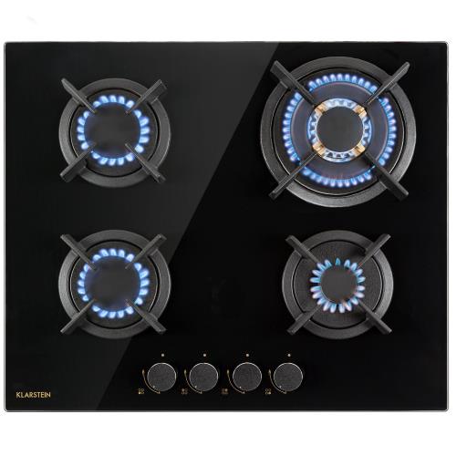 Klarstein Goldflame 4, płyta gazowa, 4 palniki z mosiądzu, szkło ceramiczne