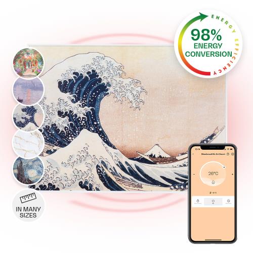 Klarstein Wonderwall Air Art Smart, panel grzewczy na podczerwień, grzejnik, 80 x 60 cm, 500 W, aplikacja, niebieskie fale