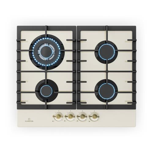 Klarstein Victoria, płyta gazowa, 4-palnikowa, szkło ceramiczne, kość słoniowa