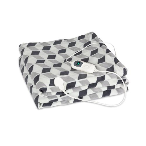 Klarstein Dr. Watson XXL, koc elektryczny, 120 W, 200 x 180 cm, miękki polar, motyw rombów, szary