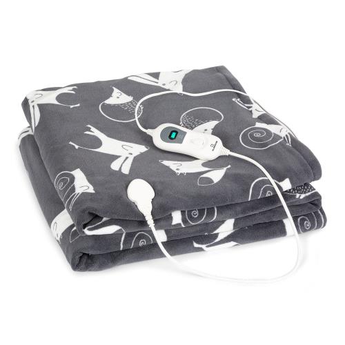 Klarstein Dr. Watson XXL, koc elektryczny, 120 W, 200 x 180 cm, miękki polar, motyw zwierząt, antracytowy