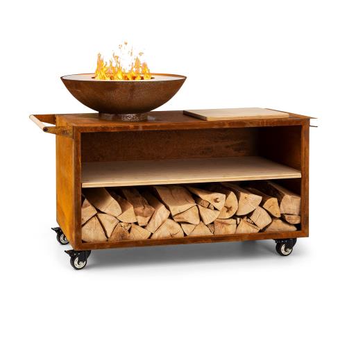 Blumfeldt Savage 2.0 Wide, palenisko ogrodowe z grillem, bambusowa deska do krojenia, pokrowiec ochronny