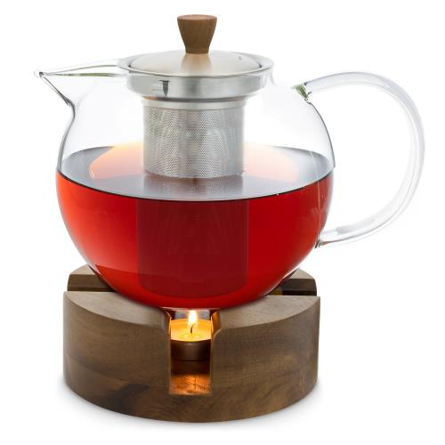 Klarstein Sencha, imbryk do herbaty z drewnianym podgrzewaczem Oolong, design, 1,3 l, wkład z sitkiem ze stali nierdzewnej
