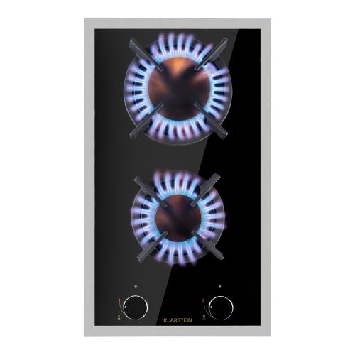 Klarstein Goldflame Domino Prime, płyta gazowa, 2 palniki z mosiądzu, szkło ceramiczne