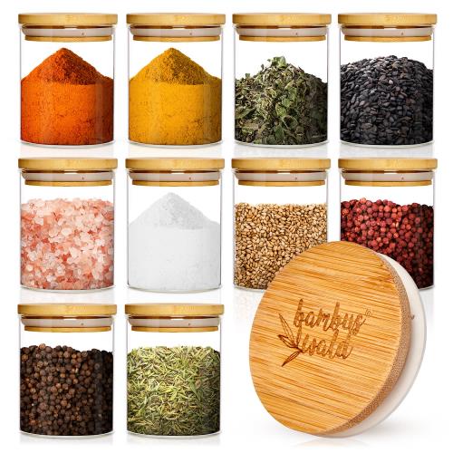 Klarstein Zestaw okrągłych słoików na żywność, bambusowe pokrywki, 10 x 150 ml, szczelne