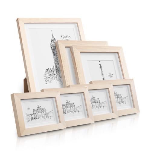 Casa Chic Chalcot, ramka na zdjęcia, zestaw 7 sztuk, 3 rozmiary, prostokątna, passe-partout, drewno