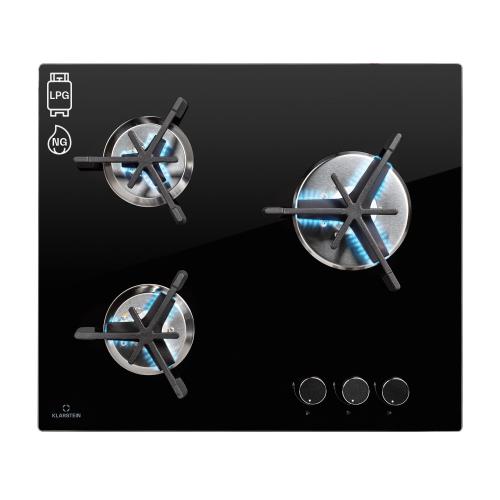 Klarstein Trifecta 3, płyta gazowa, 3 palniki, palnik o dużej mocy, standardowy i dodatkowy, szkło ceramiczne