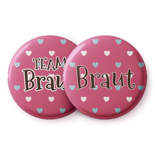 Spielehelden Przypinki z motywem kolorowych serc na wieczór panieński, 12 szt., 5,6 cm, bardzo duże, prezent na wieczór panieński, język niemiecki