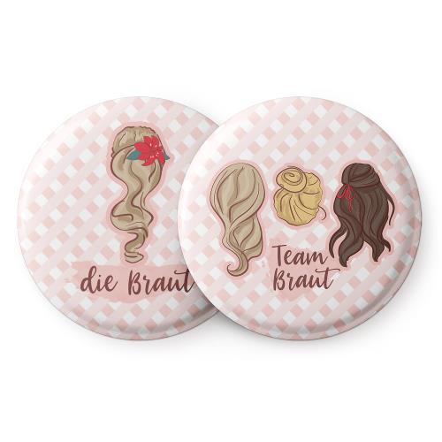 Spielehelden Przypinki z motywem fryzury na wieczór panieński, 12 szt., 5,6 cm, bardzo duże, prezent na wieczór panieński, język niemiecki