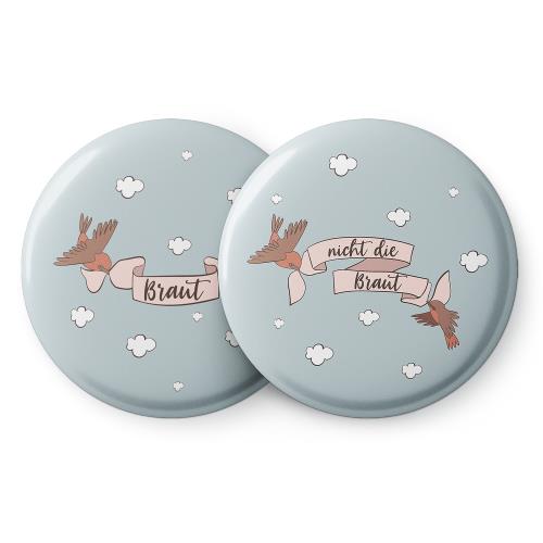 Spielehelden Przypinki z motywem ptaszków na wieczór panieński, 12 szt., 5,6 cm, bardzo duże, prezent na wieczór panieński, język niemiecki