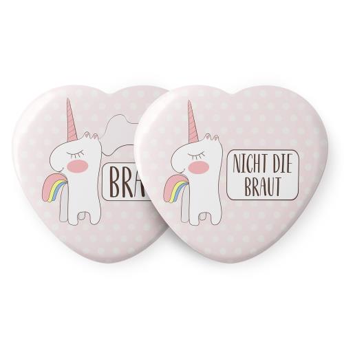 Spielehelden Przypinki w kształcie serca z motywem jednorożca na wieczór panieński, 12 szt., 5,6 cm, bardzo duże, prezent na wieczór panieński, język niemiecki