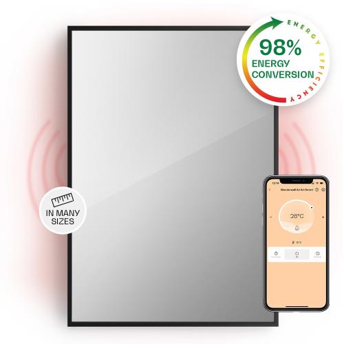 Klarstein La Palma 750 Smart, panel grzewczy na podczerwień 2 w 1, grzejnik, 85 x 60 cm, 750 W, lustrzany front