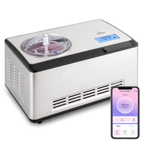 Klarstein Dolce Bacio Smart, maszynka do lodów/jogurtownica, sprężarka, 2 l, Wi-Fi, sterowanie dotykowe, stal szlachetna