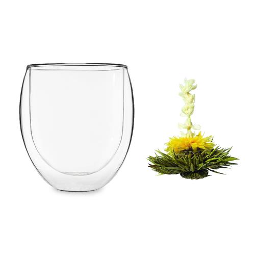 Feelino Ice, szklanki termiczne z podwójną ścianką, 4 x 320 ml, szkło borokrzemowe, herbata kwitnąca