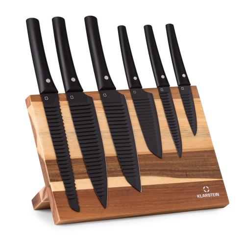 Klarstein Kissaki, zestaw noży, nieprzywierająca powłoka, 6 el., blok magnetyczny, noże karbowane/faliste
