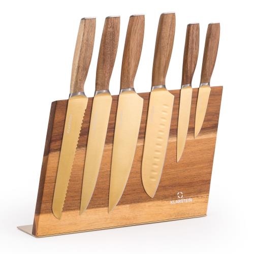 Klarstein Kazuno, zestaw noży, 7 szt., blok magnetyczny, tytanowa powłoka PVD