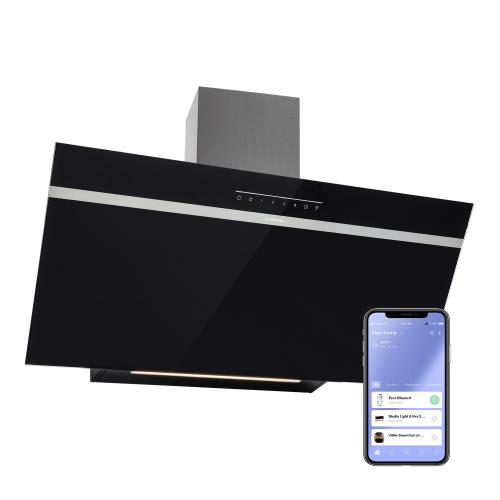 Klarstein Ava 90 Smart, okap kuchenny przyścienny, skośny, 90 cm, Wi-Fi, A++, 515 m³/h, panel dotykowy