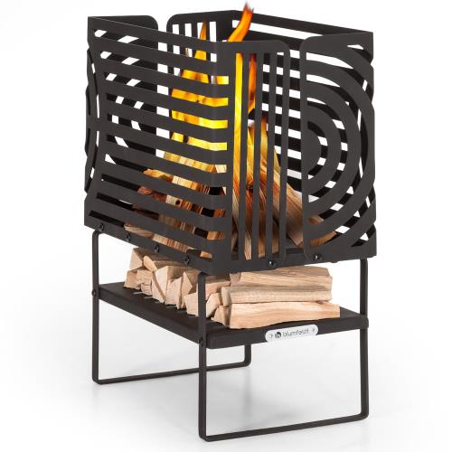 Blumfeldt Krakatoa, palenisko ogrodowe, kosz paleniskowy, solidna stal, schowek na drewno, wzór wycinany laserowo