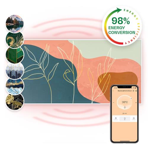 Klarstein Wonderwall Air Art Smart, panel grzewczy na podczerwień, grzejnik, 60 x 120 cm, 700 W, montaż na ścianie, aplikacja, złote linie