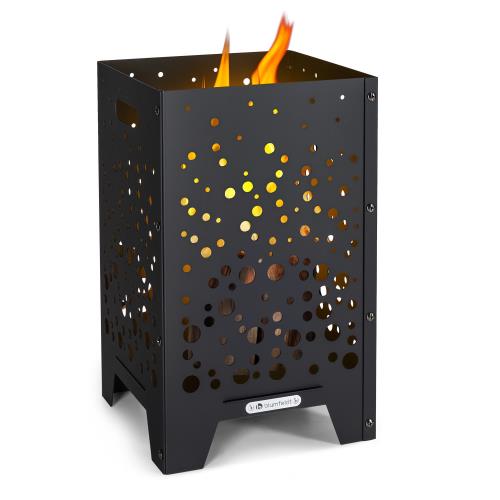 Blumfeldt Bazman, palenisko ogrodowe, stal, stabilna perforowana konstrukcja, pogrzebacz i pokrowiec przeciwdeszczowy