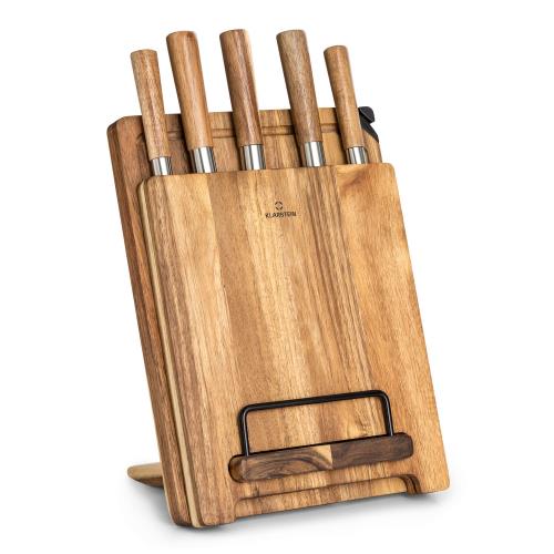 Klarstein Komaki, 8-częściowy zestaw noży, 5 noży, 3 deski do krojenia, ostrzałka do noży, uchwyt na tablet