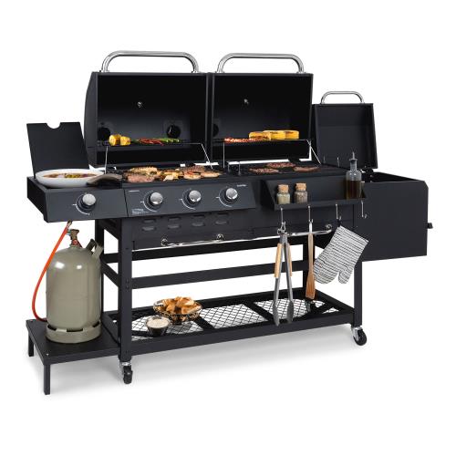 Klarstein Kingsville Smoker, grill gazowo-węglowy, wędzarnia, 13,5 kW, 3 + 1 palniki