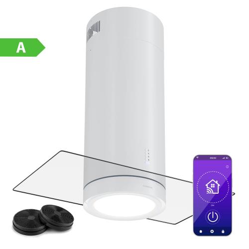 Klarstein Beretta Premium Smart, okap kuchenny wyspowy, 544 m³/h, aplikacja, wyciąg/pochłaniacz, LED, filtr węglowy