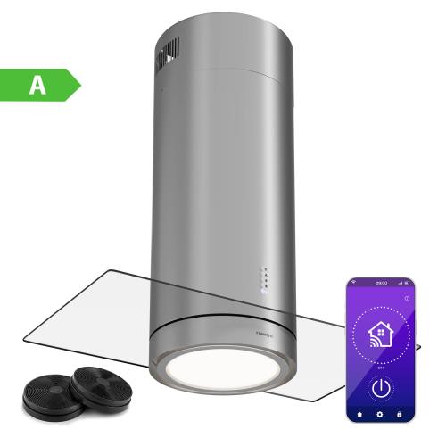 Klarstein Beretta Premium Smart, okap kuchenny wyspowy, 544 m³/h, aplikacja, wyciąg/pochłaniacz, LED, filtr węglowy