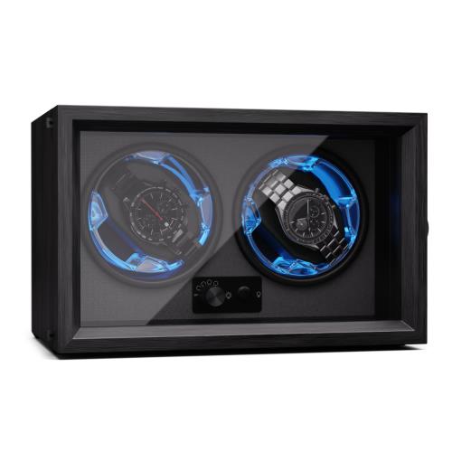 Klarstein Brienz 2, rotomat do zegarków, 2 zegarki, 4 tryby, wygląd drewna, niebieskie oświetlenie