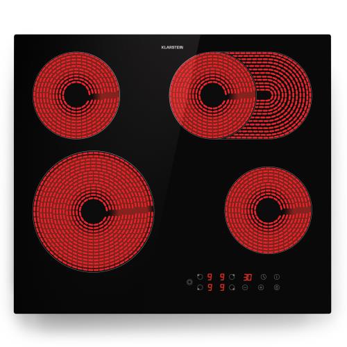 Klarstein Virtuosa 4, płyta kuchenna, 60 cm, 6500 W, strefa podwójna, strefa plus, timer, ceramika szklana