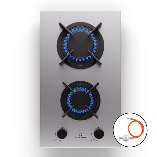 Klarstein Goldflame, płyta gazowa, 2-palnikowa, mosiężne palniki, stal nierdzewna