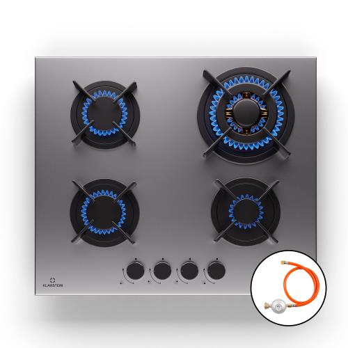 Klarstein Goldflame 4, płyta gazowa, 4-palnikowa, samowystarczalna, gaz ziemny/propan, stal nierdzewna