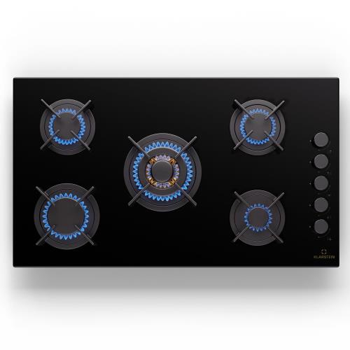 Klarstein Goldflame 5, płyta gazowa, 5-palnikowa, samowystarczalna, side control, gaz ziemny / gaz propan, ceramika szklana, czarna
