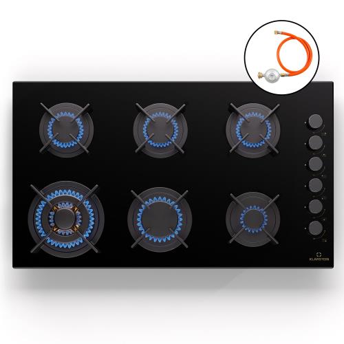 Klarstein Goldflame 6, płyta gazowa, 6-palnikowa, samowystarczalna, side control, gaz ziemny / gaz propan, ceramika szklana, czarna