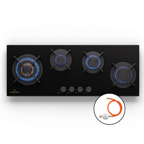 Klarstein Goldflame 4 Slim, płyta gazowa, 4-palnikowa, samowystarczalna, gaz ziemny/propan, stal nierdzewna