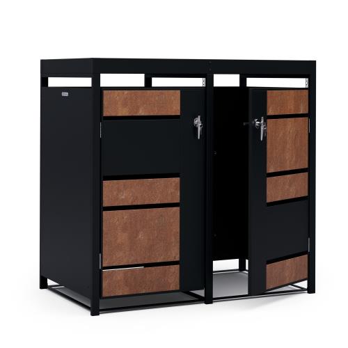 Blumfeldt BinSafe, zabudowa na pojemniki na odpady, 2 pojemniki, 240 l, odporna na warunki atmosferyczne, możliwość sadzenia roślin, zamykana na klucz, stal ocynkowana