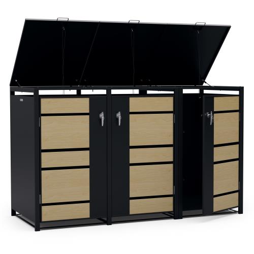 Blumfeldt BinSafe, zabudowa na pojemniki na odpady, 3 pojemniki, 240 l, odporna na warunki atmosferyczne, zamykana na klucz, stal ocynkowana