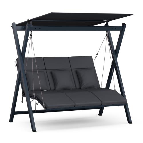 Blumfeldt FlexiSwing, huśtawka ogrodowa Hollywood, 3-osobowa, regulowane oparcie, daszek, odporna na warunki atmosferyczne