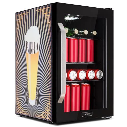 Klarstein Beersafe 70 Birra Edition, lodówka na napoje, chłodziarka, 70 l, 3 półki, panoramiczne szklane drzwi, stal nierdzewna