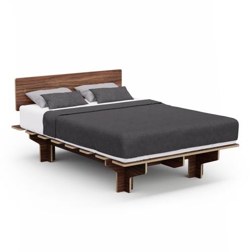 Blumfeldt NordicAura Double rama łóżka dwuosobowego, 140 cm x 200 cm, wytrzymała, bez użycia narzędzi, drewno eukaliptusowe, pólka