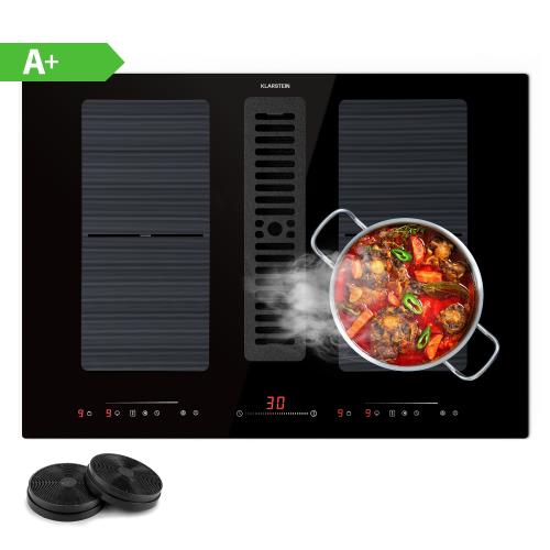 Klarstein Full House 72, płyta indukcyjna z systemem down air + okap wyciągowy 329 m³/h, klasa efektywności energetycznej A